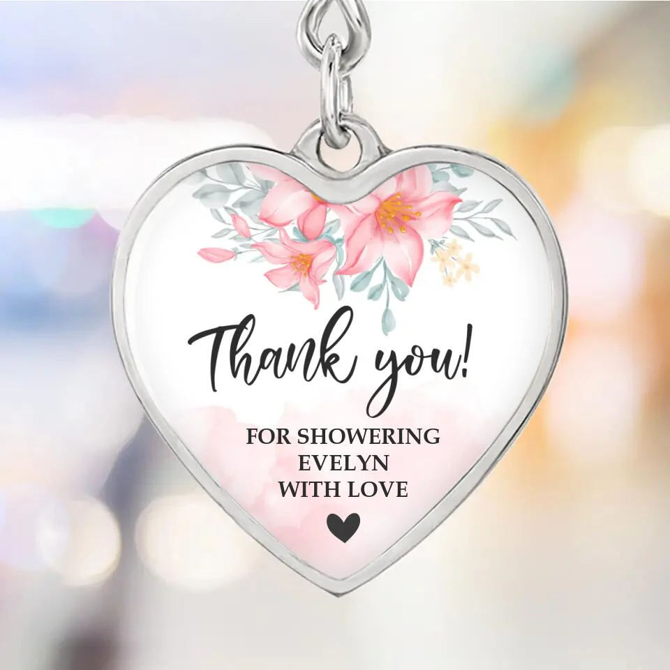 Floral Thank You for Showering Baby with Love - Personalized Heart Luxury Necklace/Keychain - Image 8