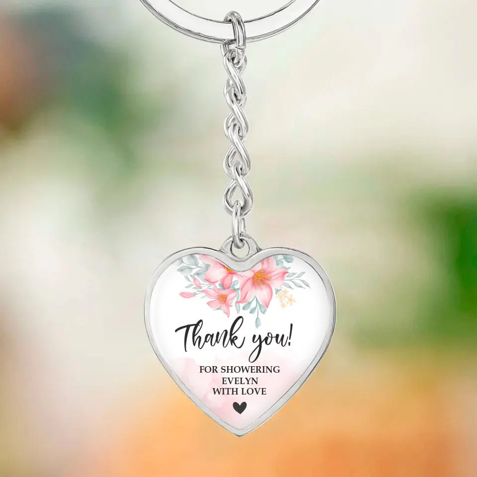 Floral Thank You for Showering Baby with Love - Personalized Heart Luxury Necklace/Keychain - Image 9