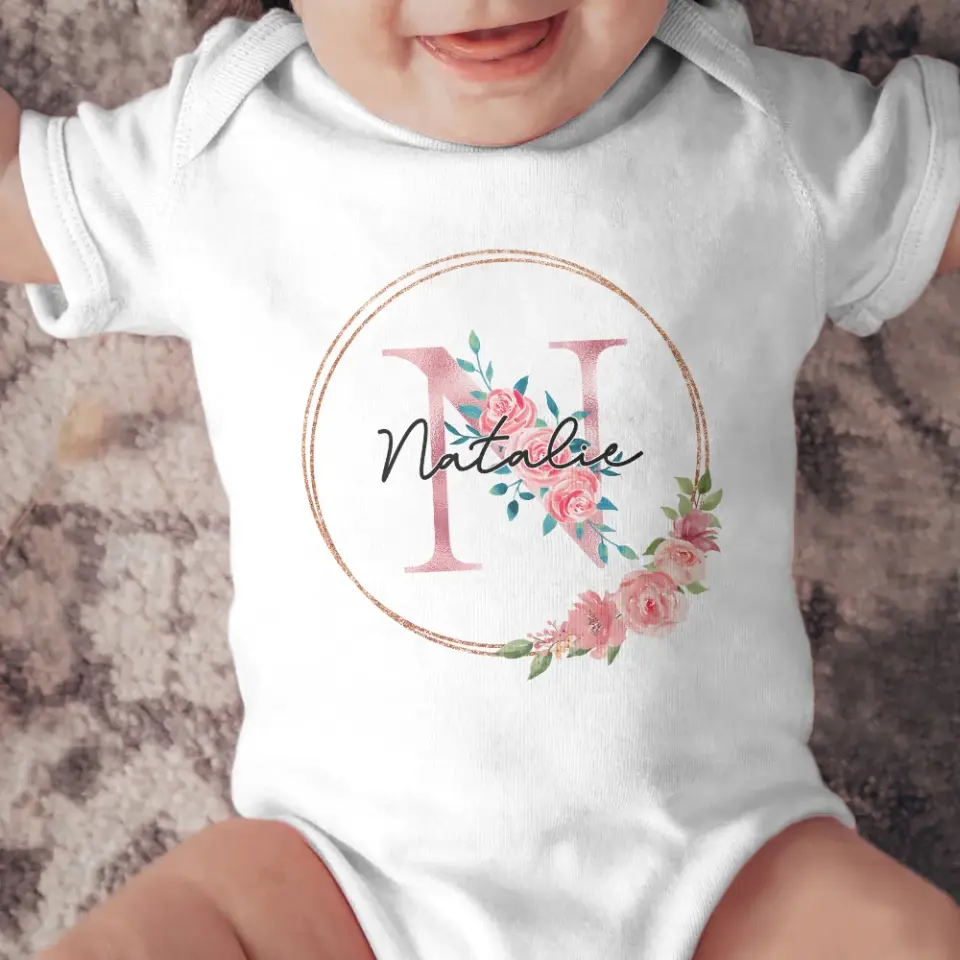Flower Monogram Custom Babysuit Newborn Mother Gift - Image 3