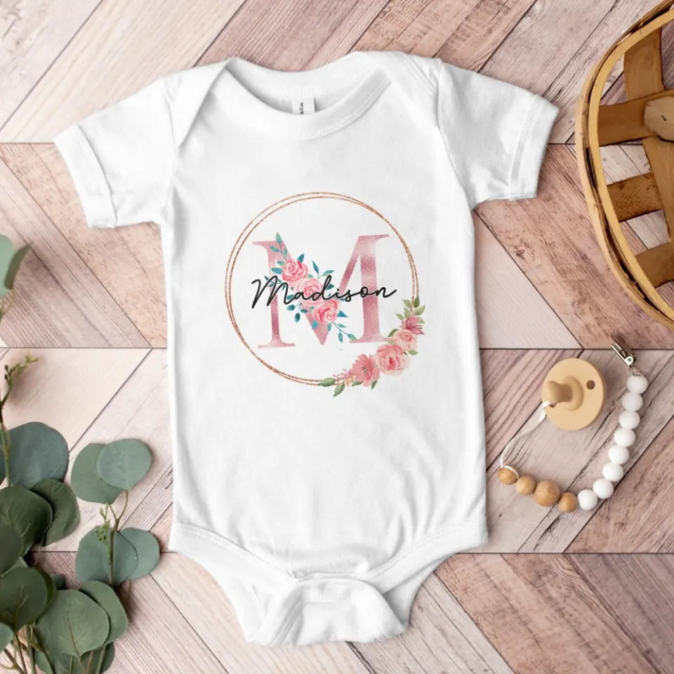 Flower Monogram Custom Babysuit Newborn Mother Gift - Image 4