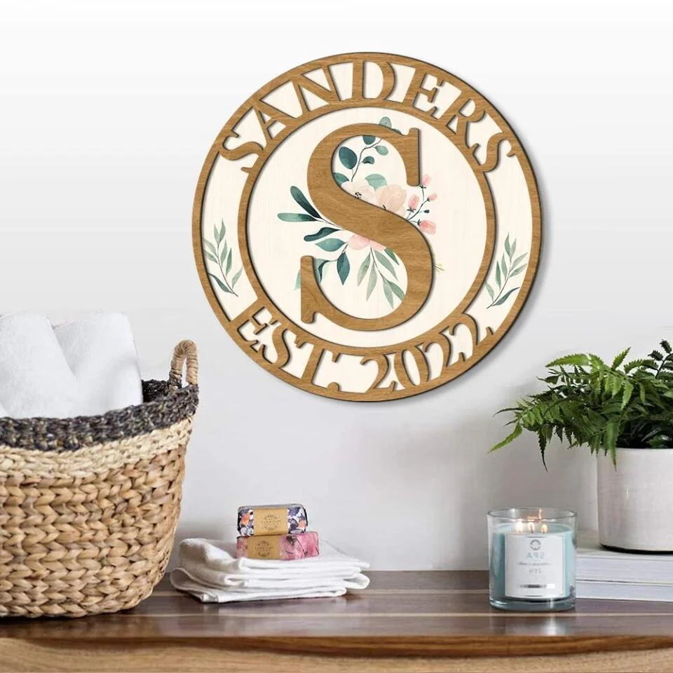 Couple Wooden Sign Flower Style And Name Letter - Housewarming Gifts - Custom Wooden Art Piece - Anniversary Gifts - Image 3