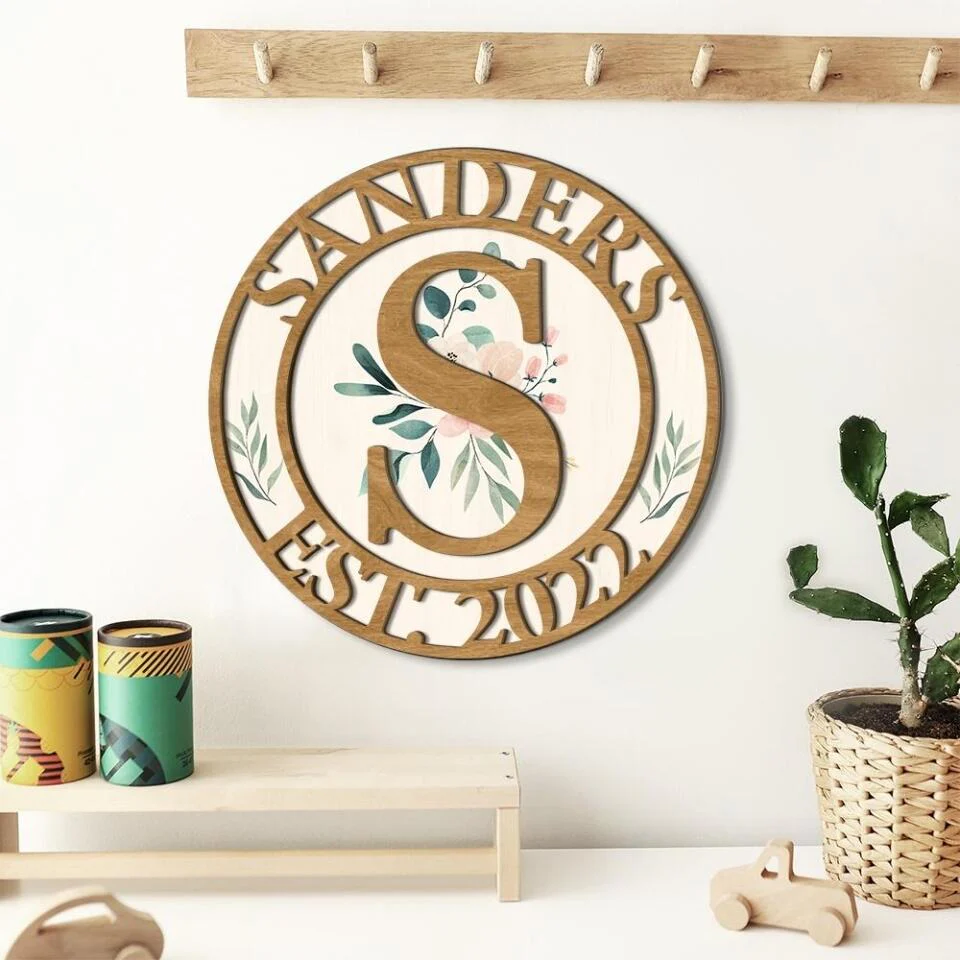 Couple Wooden Sign Flower Style And Name Letter - Housewarming Gifts - Custom Wooden Art Piece - Anniversary Gifts - Image 4