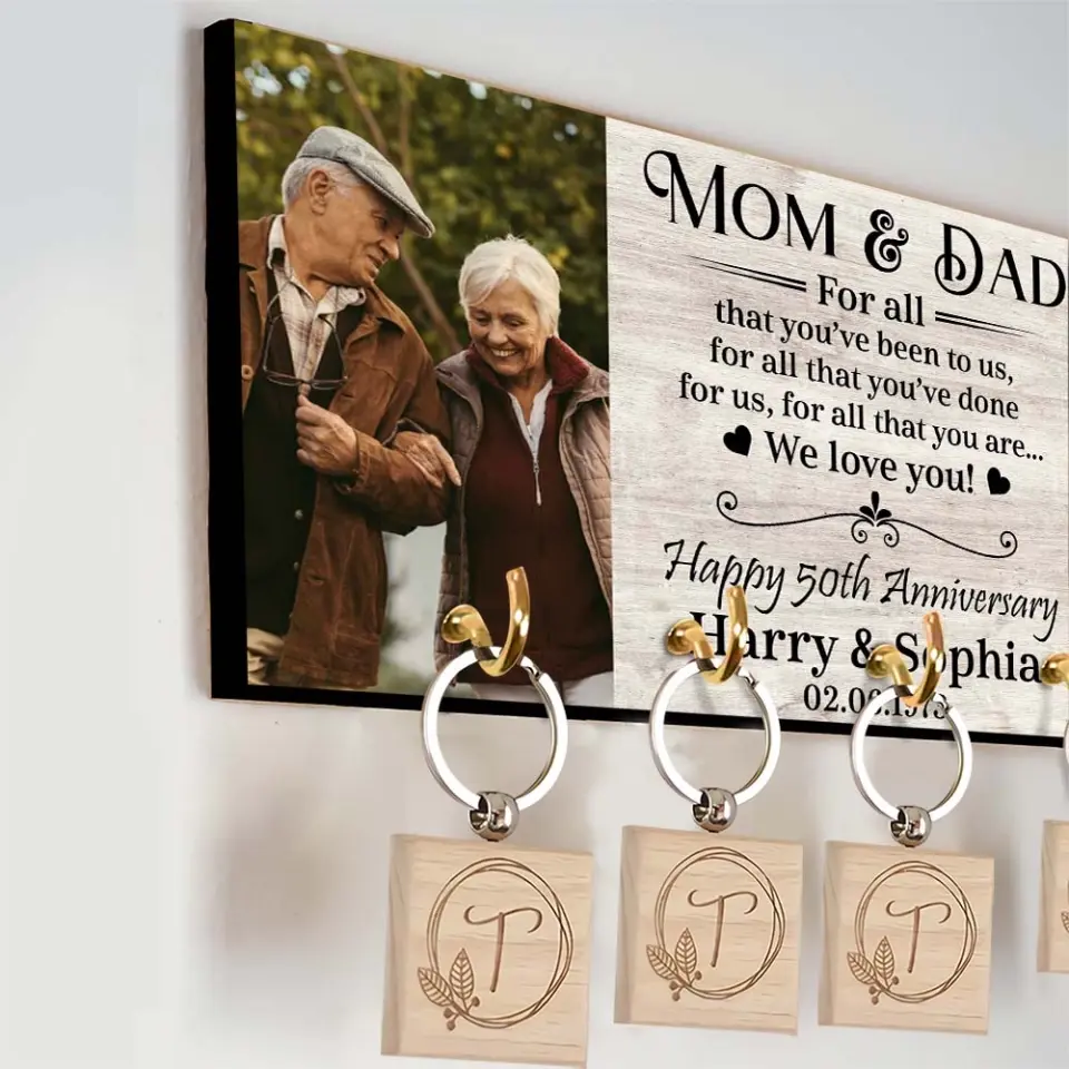 For All That You've Been To Us - Personalized Wooden Key Holder - Anniversary Gift For Mom And Dad - Image 10