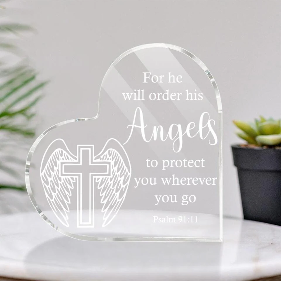 For He Shall Give His Angels -  Psalm 91 11 - Heart-Shape Acrylic Plaque - Home Office Accessories - Sympathy Gifts for Lost of Loved Ones - Image 3