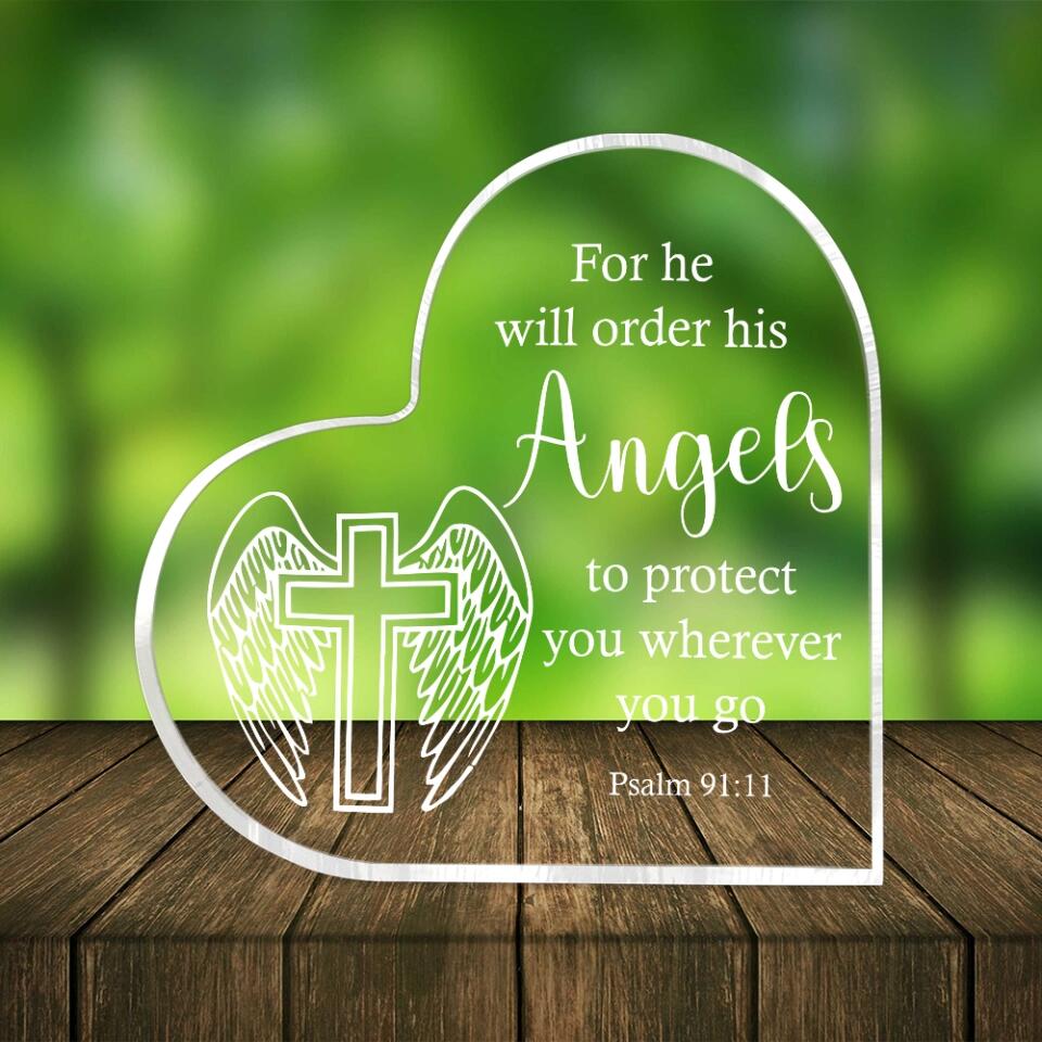 For He Shall Give His Angels -  Psalm 91 11 - Heart-Shape Acrylic Plaque - Home Office Accessories - Sympathy Gifts for Lost of Loved Ones - Image 4
