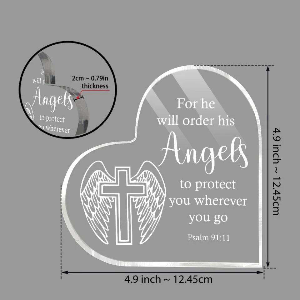 For He Shall Give His Angels -  Psalm 91 11 - Heart-Shape Acrylic Plaque - Home Office Accessories - Sympathy Gifts for Lost of Loved Ones - Image 5