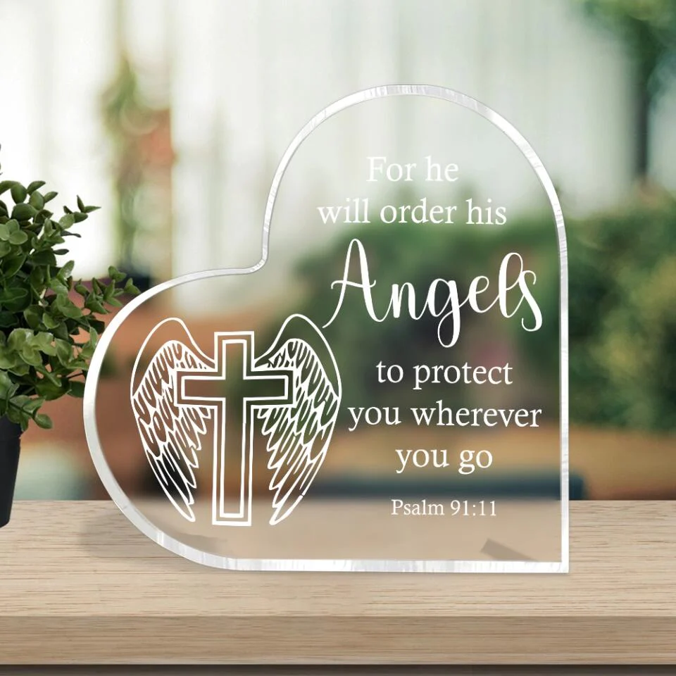 For He Shall Give His Angels -  Psalm 91 11 - Heart-Shape Acrylic Plaque - Home Office Accessories - Sympathy Gifts for Lost of Loved Ones - Image 6