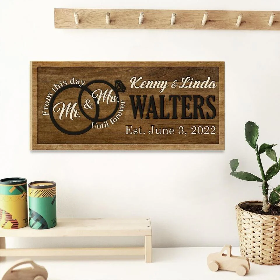 Couple Wooden Sign From This Day Until Forever - Personalized Rectangle Wooden Sign - Image 3