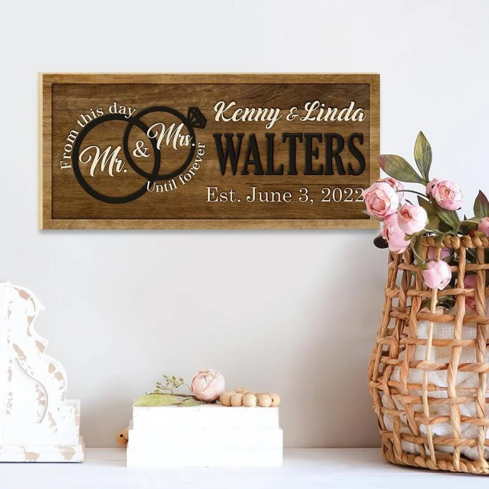 Couple Wooden Sign From This Day Until Forever - Personalized Rectangle Wooden Sign - Image 4