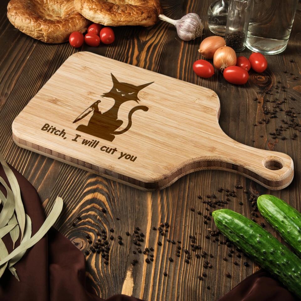 Funny Saying I'll Feed All You Fuckers - Cat This is Where I Murder Vegetables - Personalized Wood Cutting Board - Gift for BFF Family Members - Image 4
