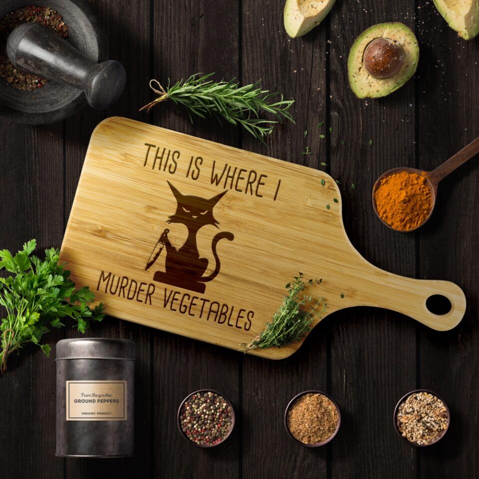 Funny Saying I'll Feed All You Fuckers - Cat This is Where I Murder Vegetables - Personalized Wood Cutting Board - Gift for BFF Family Members - Image 5