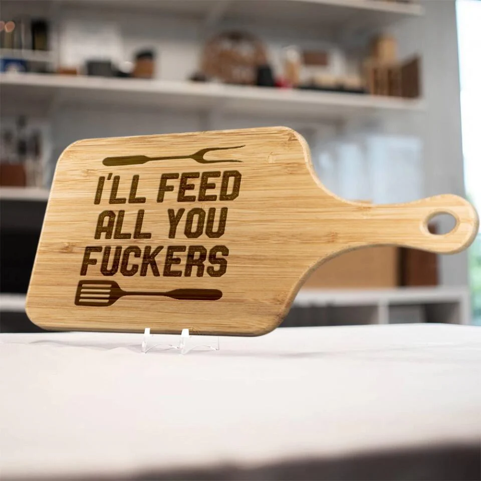 Funny Saying I'll Feed All You Fuckers - Cat This is Where I Murder Vegetables - Personalized Wood Cutting Board - Gift for BFF Family Members - Image 6