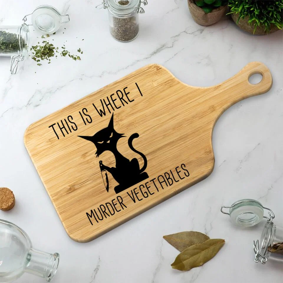 Funny Saying I'll Feed All You Fuckers - Cat This is Where I Murder Vegetables - Personalized Wood Cutting Board - Gift for BFF Family Members - Image 7
