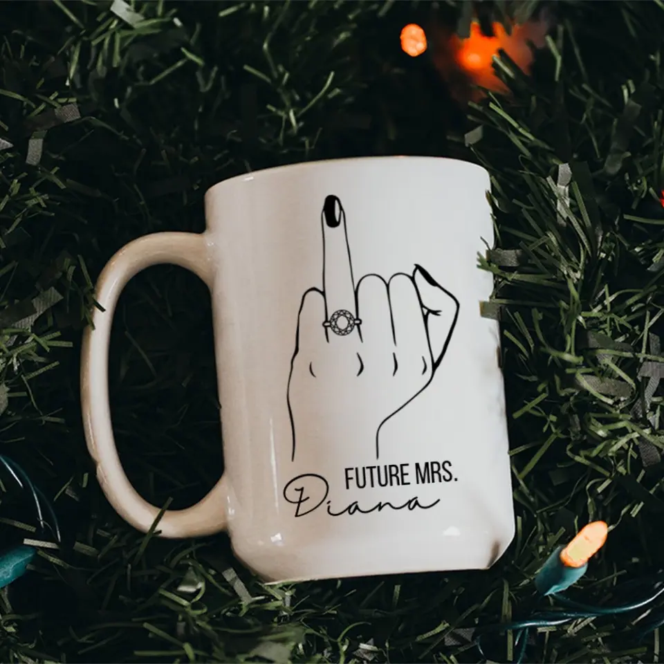 Future Mrs Custom Engagement Ring - Personalized White Mug - Gift For Fiancee Or Bride - Image 10
