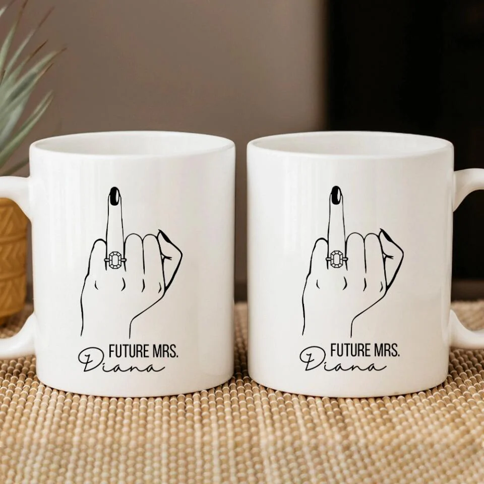 Future Mrs Custom Engagement Ring - Personalized White Mug - Gift For Fiancee Or Bride - Image 4