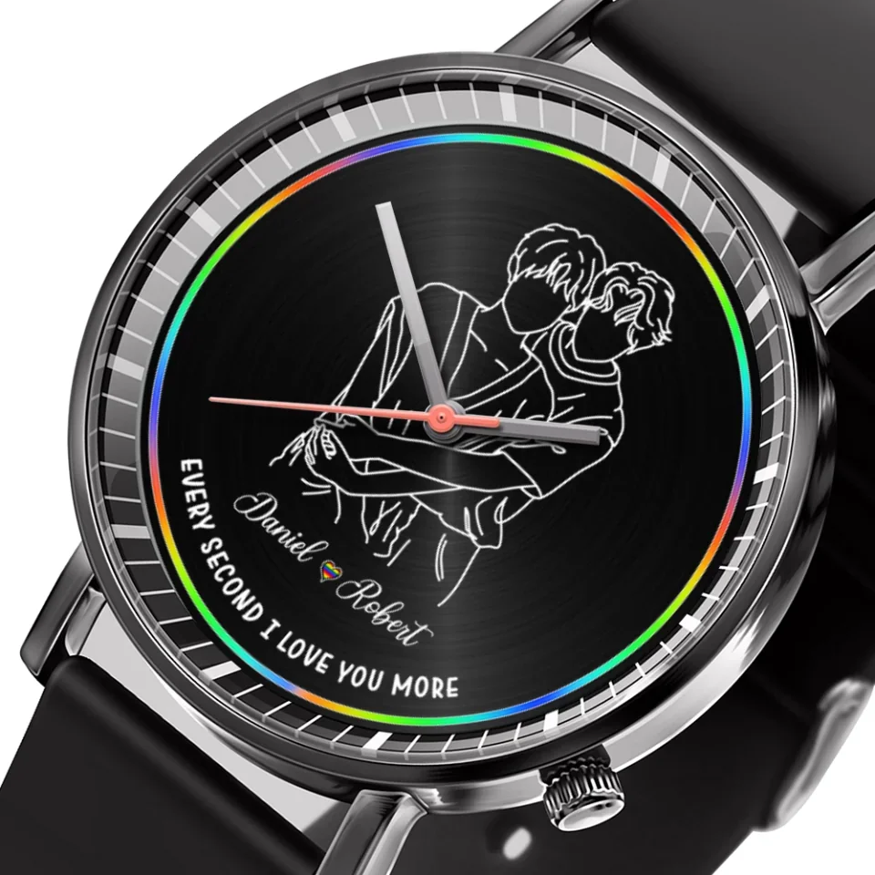 Gay Couple Every Second I Love You More - Personalized Black Watch - LGBT Rainbow - Gift for Gay Couples - Image 3