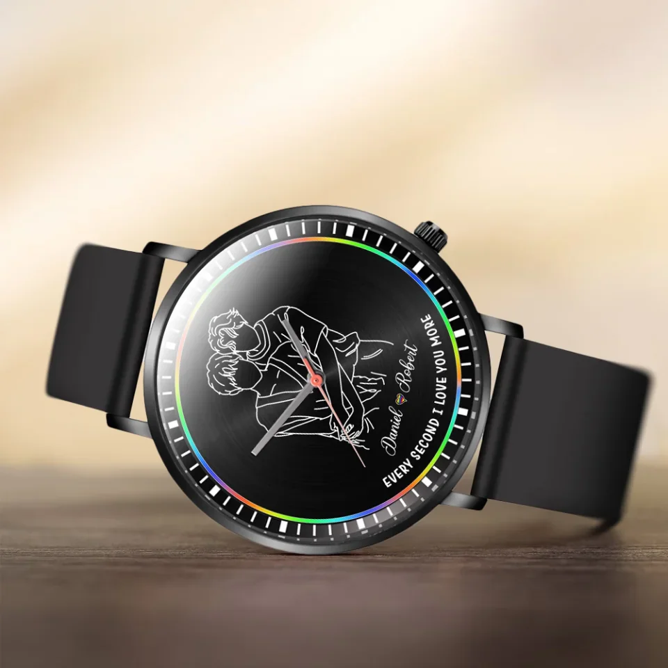 Gay Couple Every Second I Love You More - Personalized Black Watch - LGBT Rainbow - Gift for Gay Couples - Image 4