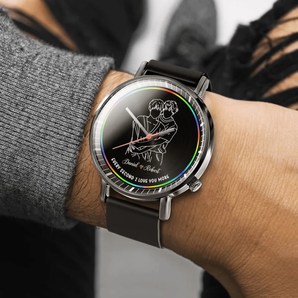 Gay Couple Every Second I Love You More - Personalized Black Watch - LGBT Rainbow - Gift for Gay Couples - Image 5