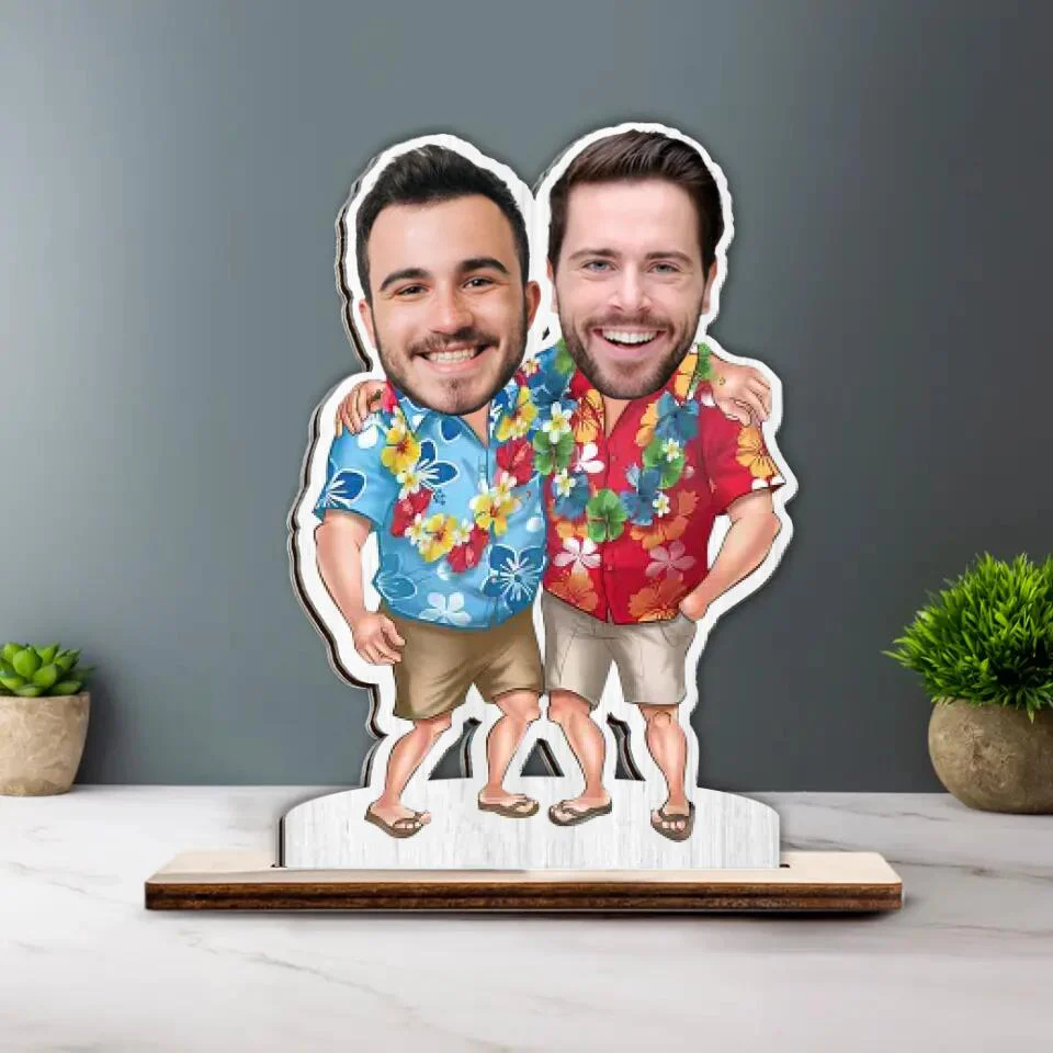 Men in Hawaii Outfit - Personalized Faces - Custom Upload Photo - Wooden Plaque - Desk Table Decorations - Christmas Valentine Gift for Him - for Husband - Wedding Dating Anniversary Gifts - for BFF - 212ICNNPWP337 - Image 2