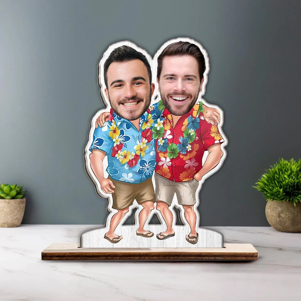 Men in Hawaii Outfit - Personalized Faces - Custom Upload Photo - Wooden Plaque - Desk Table Decorations - Christmas Valentine Gift for Him - for Husband - Wedding Dating Anniversary Gifts - for BFF - 212ICNNPWP337 - Image 3