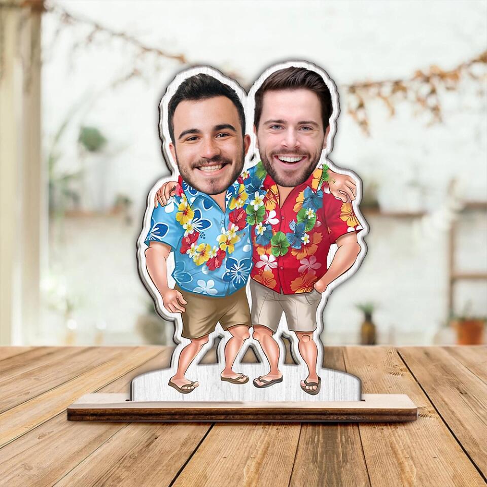 Men in Hawaii Outfit - Personalized Faces - Custom Upload Photo - Wooden Plaque - Desk Table Decorations - Christmas Valentine Gift for Him - for Husband - Wedding Dating Anniversary Gifts - for BFF - 212ICNNPWP337 - Image 4