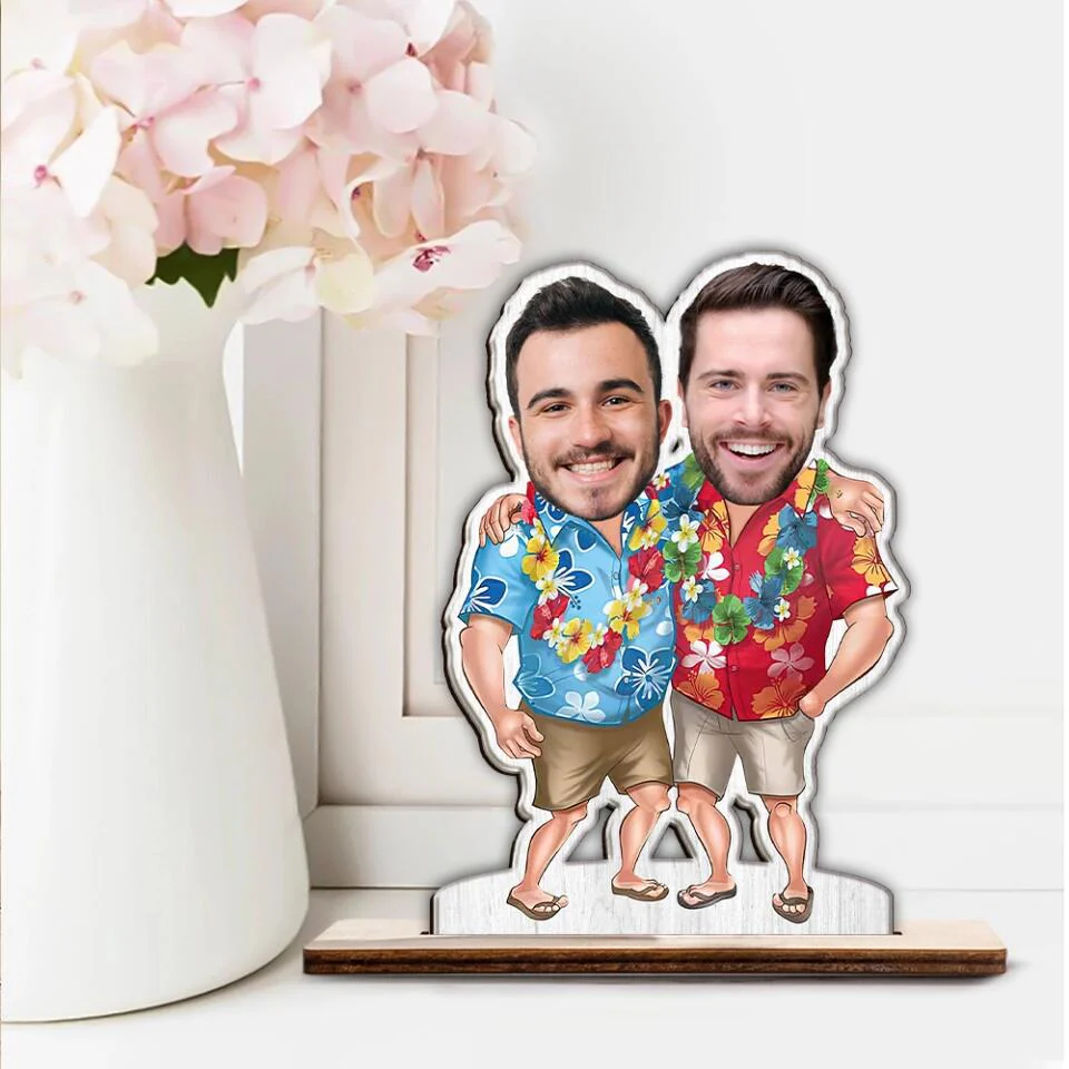 Men in Hawaii Outfit - Personalized Faces - Custom Upload Photo - Wooden Plaque - Desk Table Decorations - Christmas Valentine Gift for Him - for Husband - Wedding Dating Anniversary Gifts - for BFF - 212ICNNPWP337 - Image 5