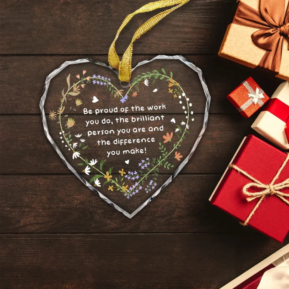Gifts for Coworkers - Be Proud Of Work You Do - Thank You Gifts for Women, Lady Boss, Coworkers, Teacher, Nurse - Appreciation Gifts for Birthday, Xmas - Personalized Heart Glass Ornament - Image 4