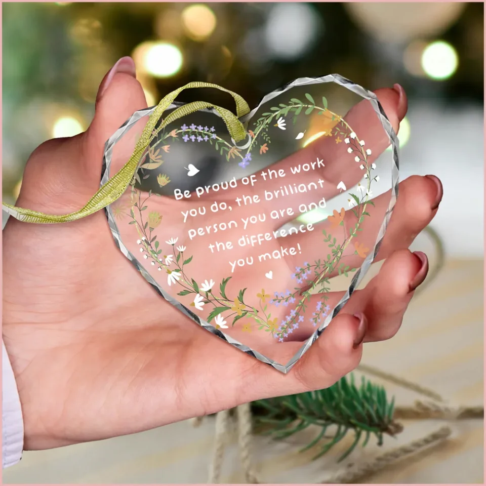 Gifts for Coworkers - Be Proud Of Work You Do - Thank You Gifts for Women, Lady Boss, Coworkers, Teacher, Nurse - Appreciation Gifts for Birthday, Xmas - Personalized Heart Glass Ornament - Image 5