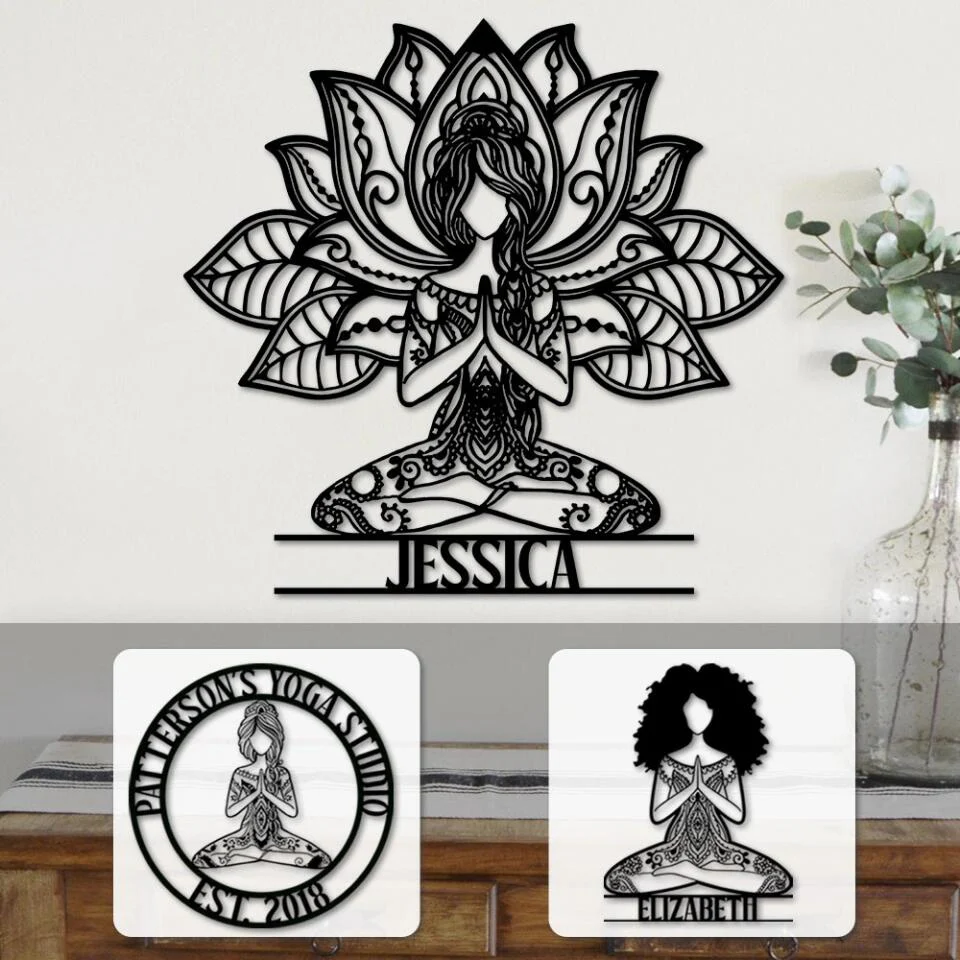 Girl Doing Yoga - Mandala Style Yoga Class Club - Personalized Cut Metal Sign - Gift for Yoga Lovers - Image 3