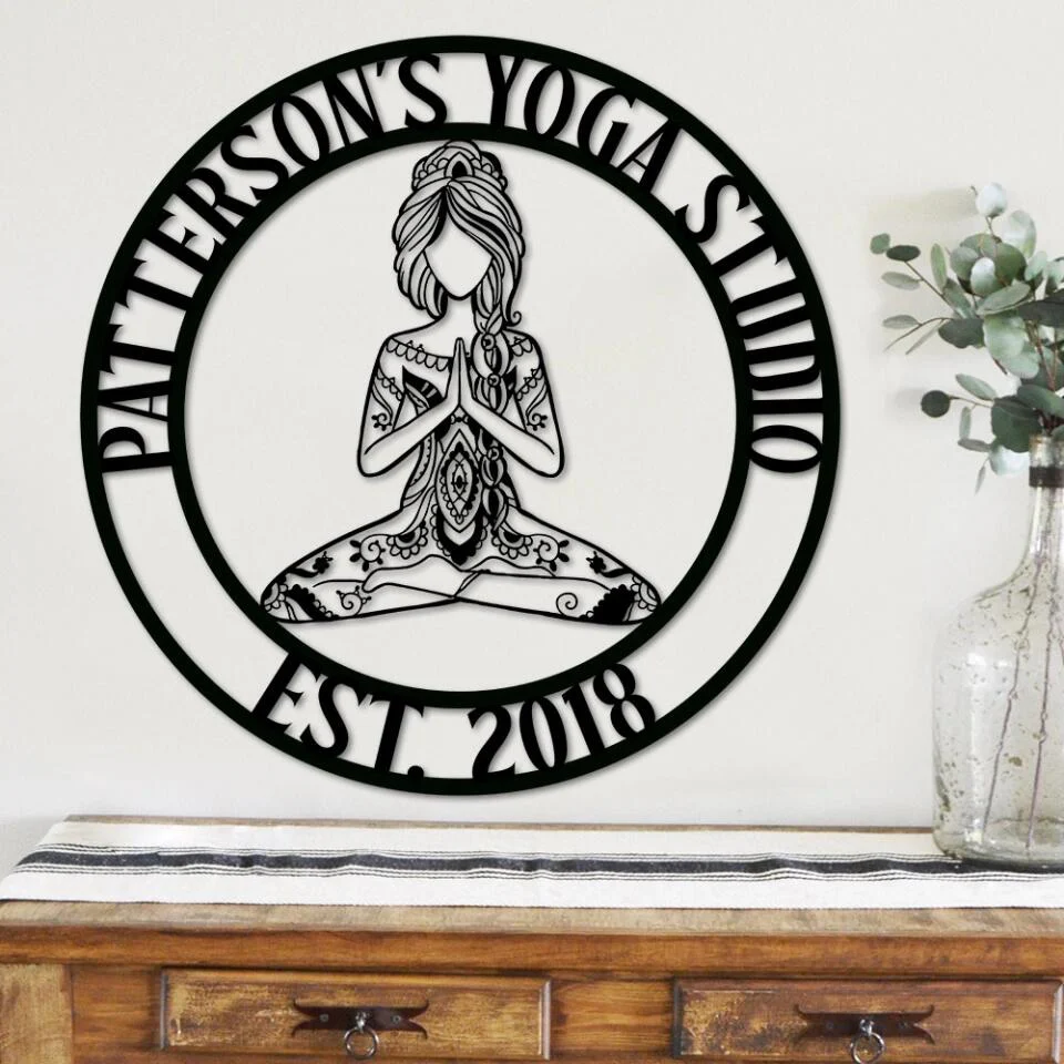 Girl Doing Yoga - Mandala Style Yoga Class Club - Personalized Cut Metal Sign - Gift for Yoga Lovers - Image 4