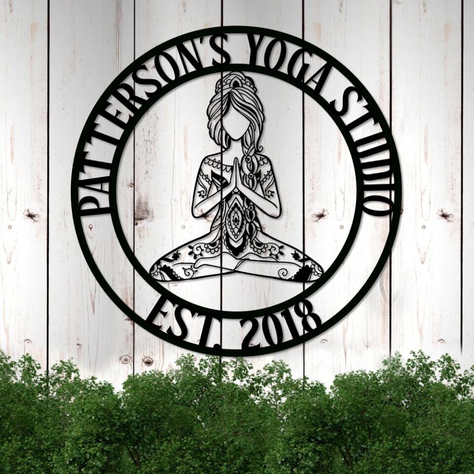 Girl Doing Yoga - Mandala Style Yoga Class Club - Personalized Cut Metal Sign - Gift for Yoga Lovers - Image 5