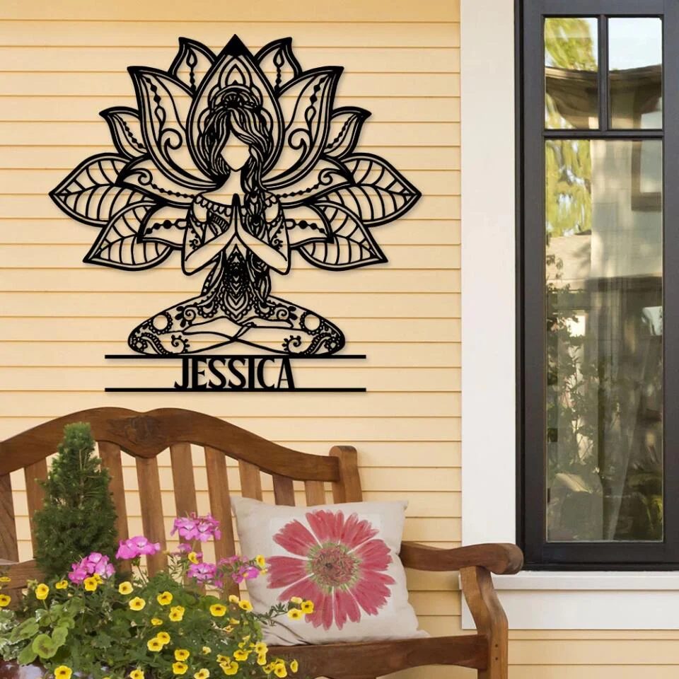 Girl Doing Yoga - Mandala Style Yoga Class Club - Personalized Cut Metal Sign - Gift for Yoga Lovers - Image 6