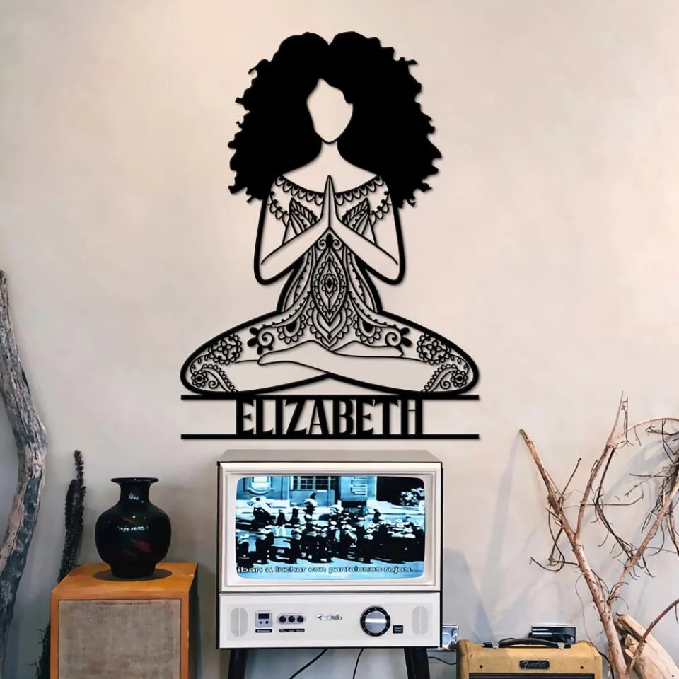 Girl Doing Yoga - Mandala Style Yoga Class Club - Personalized Cut Metal Sign - Gift for Yoga Lovers - Image 7