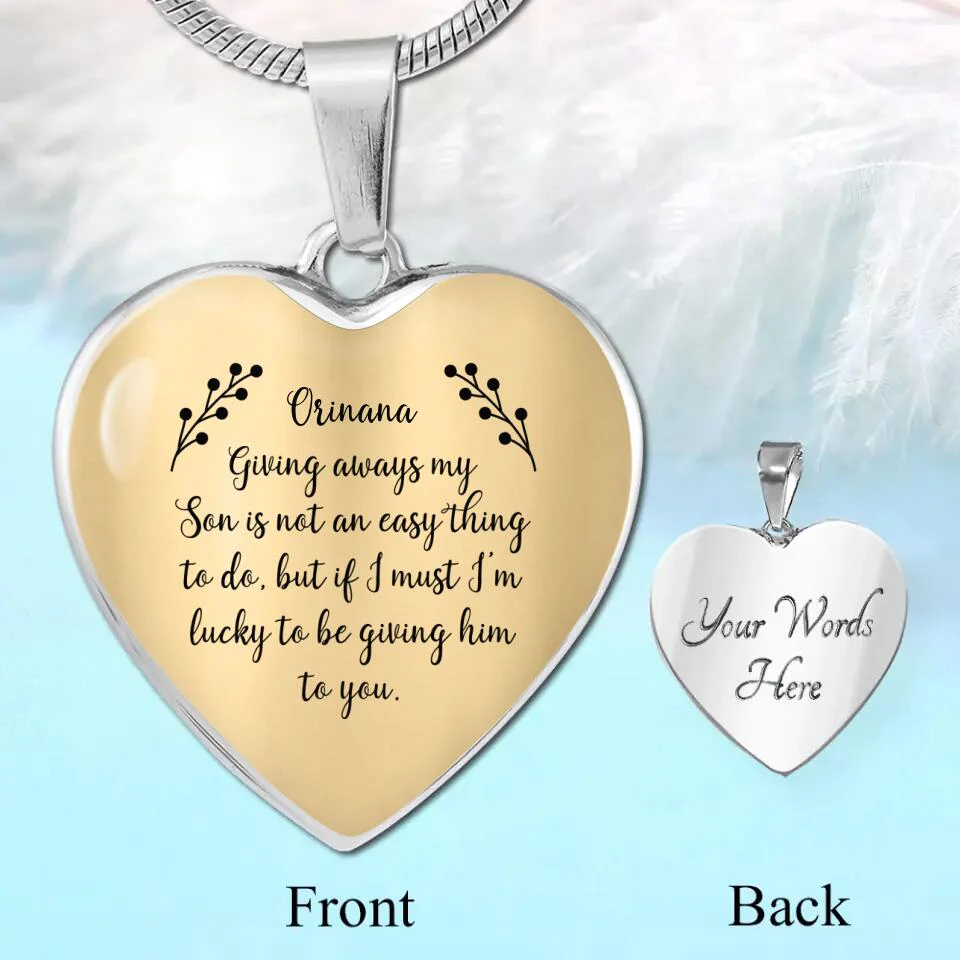 Giving Away My Son is Not an Easy Thing to Do - Heart Jewelry - Heart Luxury Necklace - Custom Name - Wedding Day Keepsake - Daughter in Law Gift From Mother in Law - Son Wedding Shower Gift - 303ICNNPJE314 - Image 4