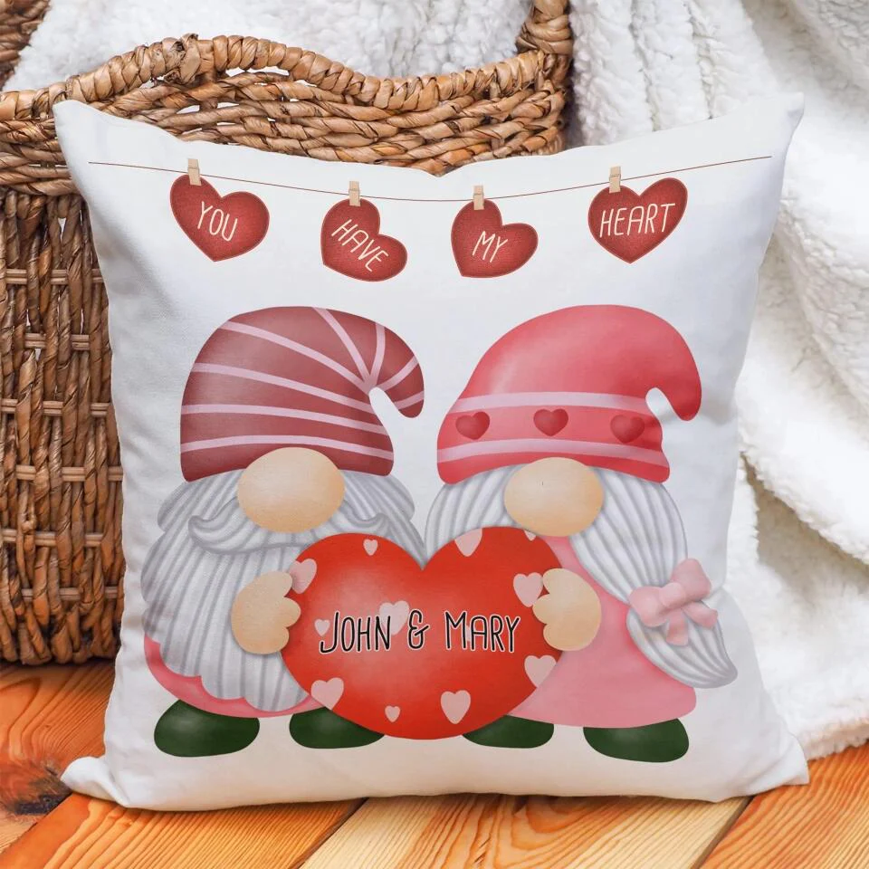 Personalized Valentine Gifts - Gnome Couple You Have My Heart Custom Pillow Valentines Gift - Image 3
