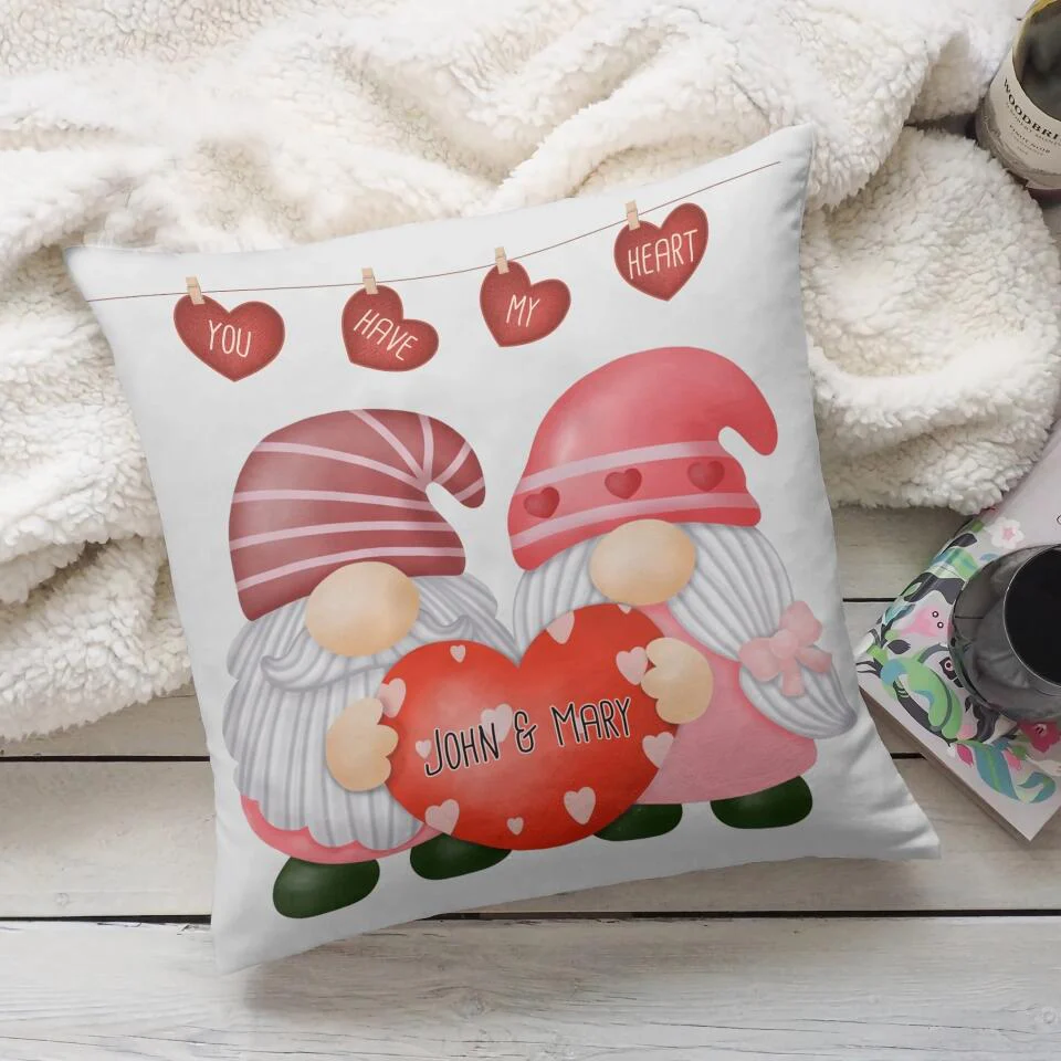 Personalized Valentine Gifts - Gnome Couple You Have My Heart Custom Pillow Valentines Gift - Image 4