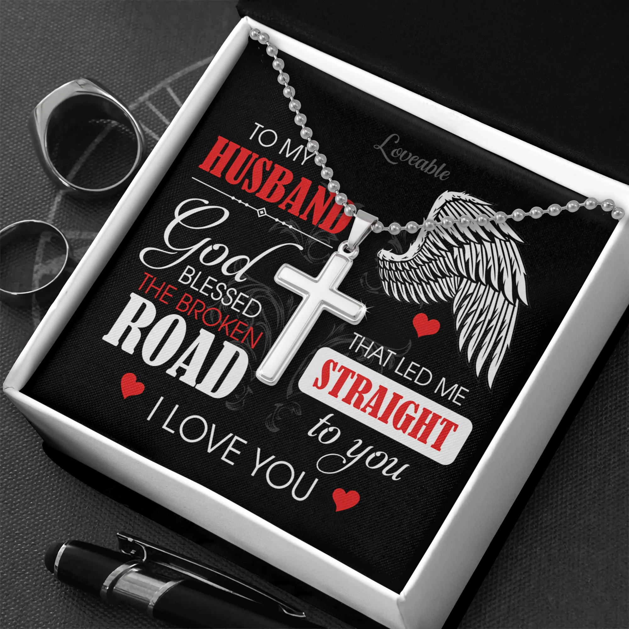 God Bless The Broken Road to my Husband - Personalized Necklace - Image 4