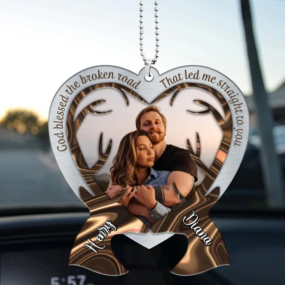 God Blessed The Broken Road That Led Me Straight To You - Personalized Car Ornament - Gift For Couples - Image 3