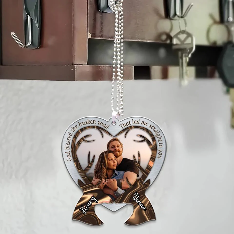 God Blessed The Broken Road That Led Me Straight To You - Personalized Car Ornament - Gift For Couples - Image 7