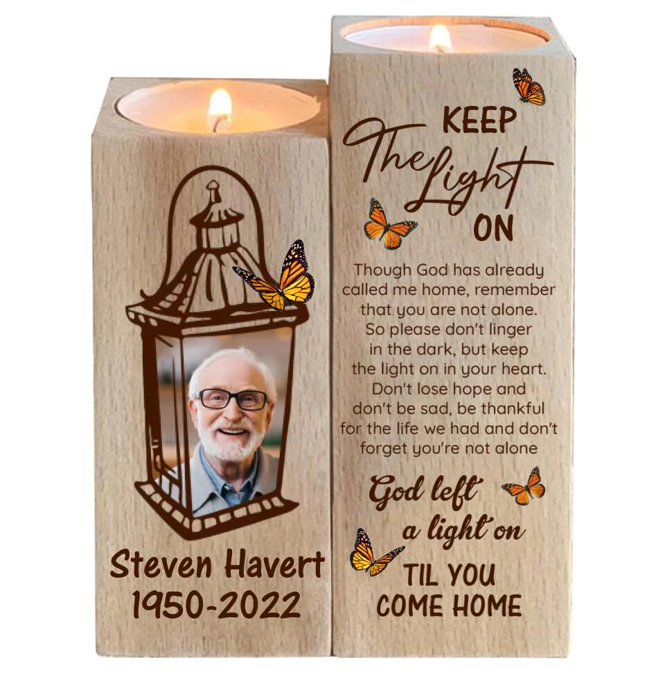 God Left a Light On Til You Come Home - Personalized Wood Candle Holder - Image 2