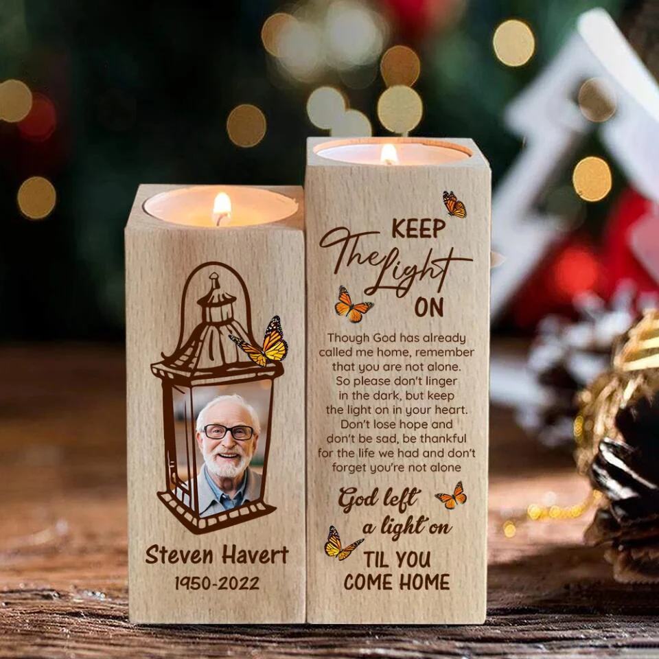 God Left a Light On Til You Come Home - Personalized Wood Candle Holder - Image 3