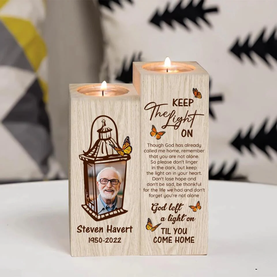 God Left a Light On Til You Come Home - Personalized Wood Candle Holder - Image 4