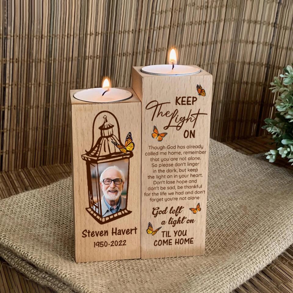 God Left a Light On Til You Come Home - Personalized Wood Candle Holder - Image 5