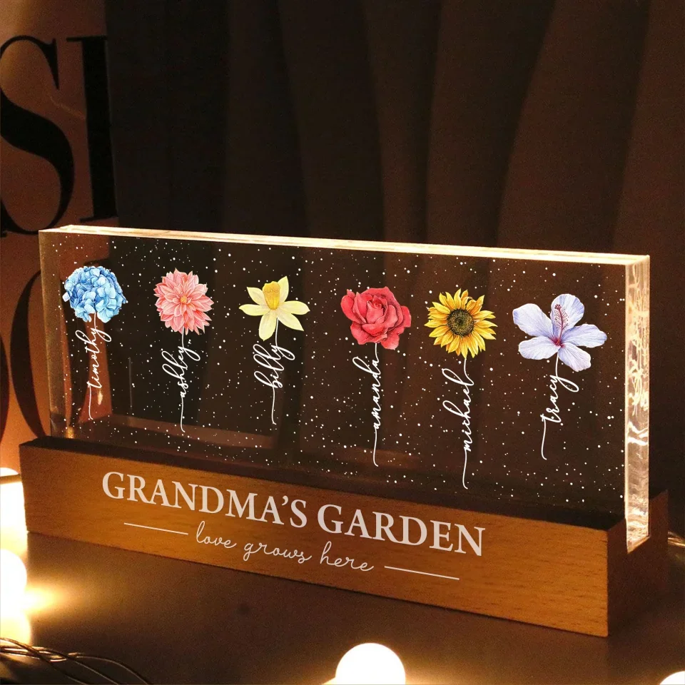 Grandma‘s Garden Birth Month Flower Personalized LED Night Light, Gift For Grandma Mom - Image 3
