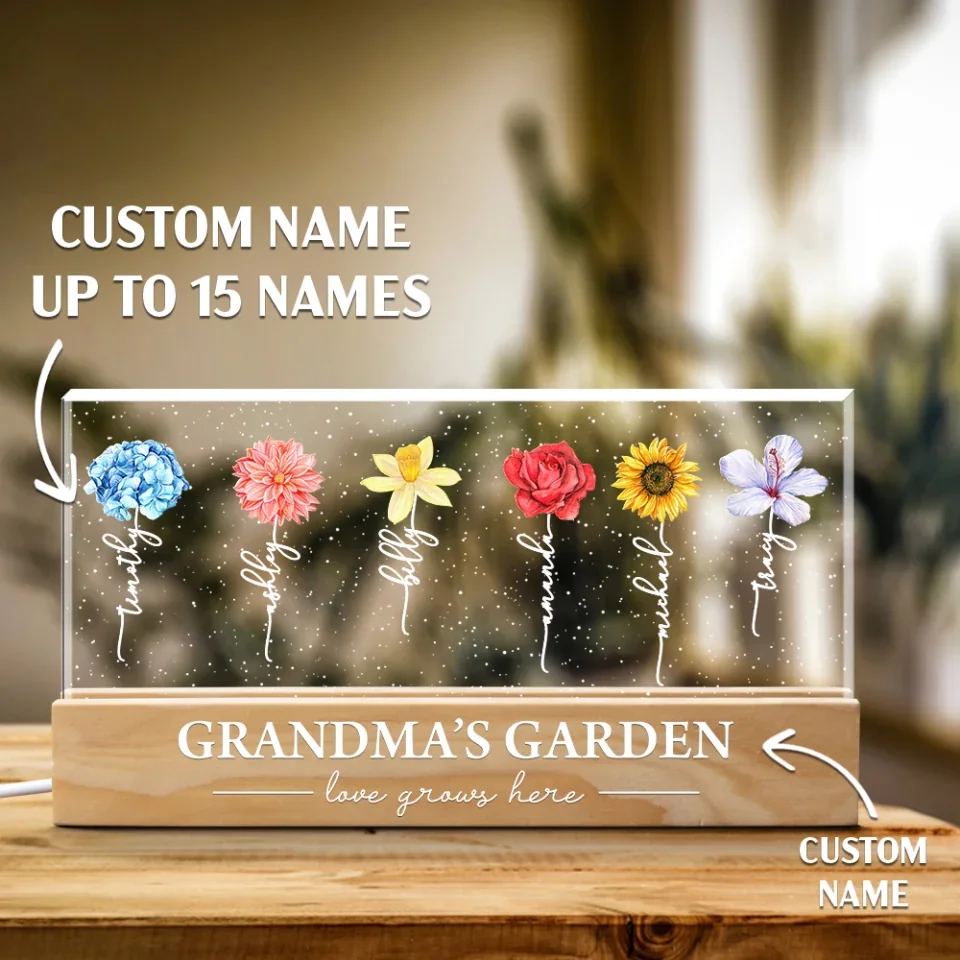 Grandma‘s Garden Birth Month Flower Personalized LED Night Light, Gift For Grandma Mom - Image 4