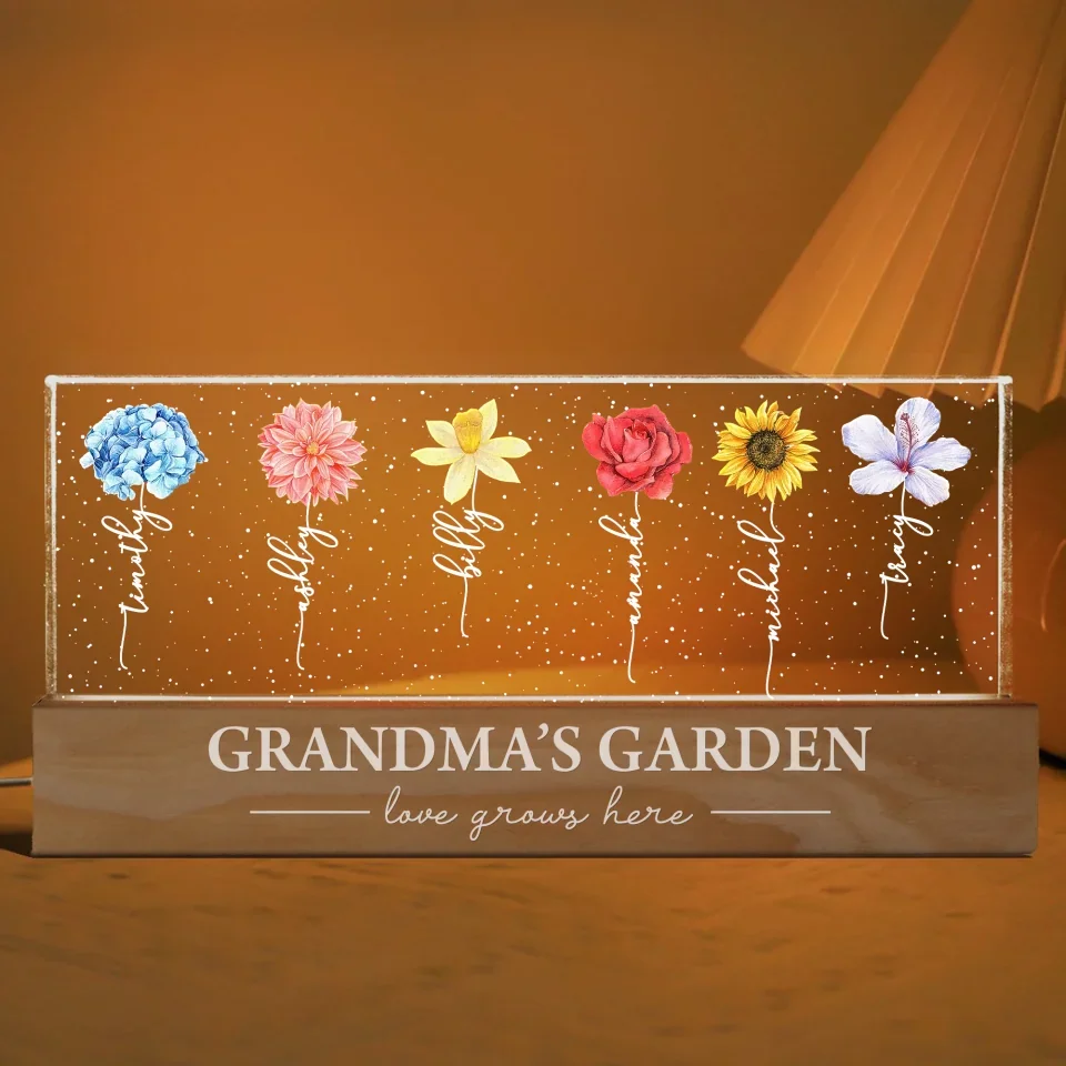 Grandma‘s Garden Birth Month Flower Personalized LED Night Light, Gift For Grandma Mom - Image 6