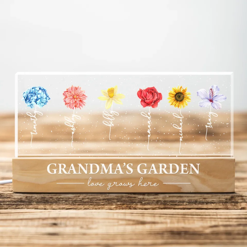 Grandma‘s Garden Birth Month Flower Personalized LED Night Light, Gift For Grandma Mom - Image 7