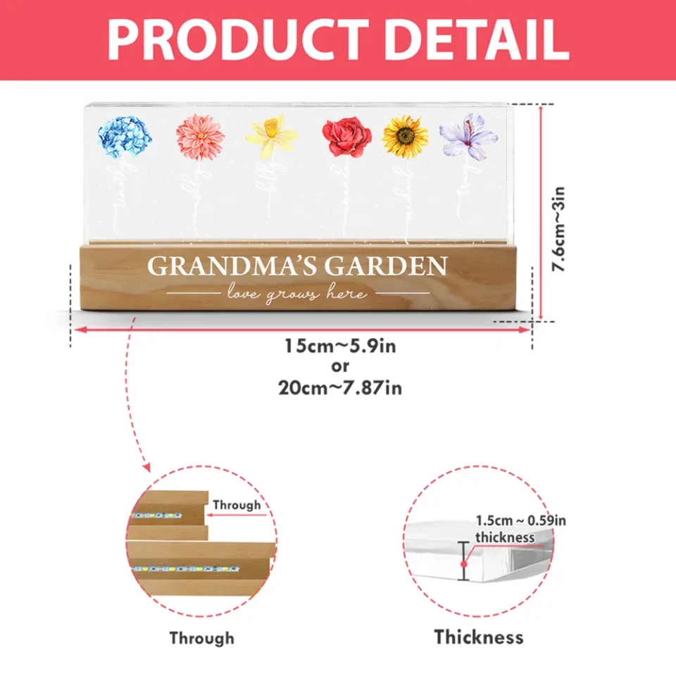 Grandma‘s Garden Birth Month Flower Personalized LED Night Light, Gift For Grandma Mom - Image 8
