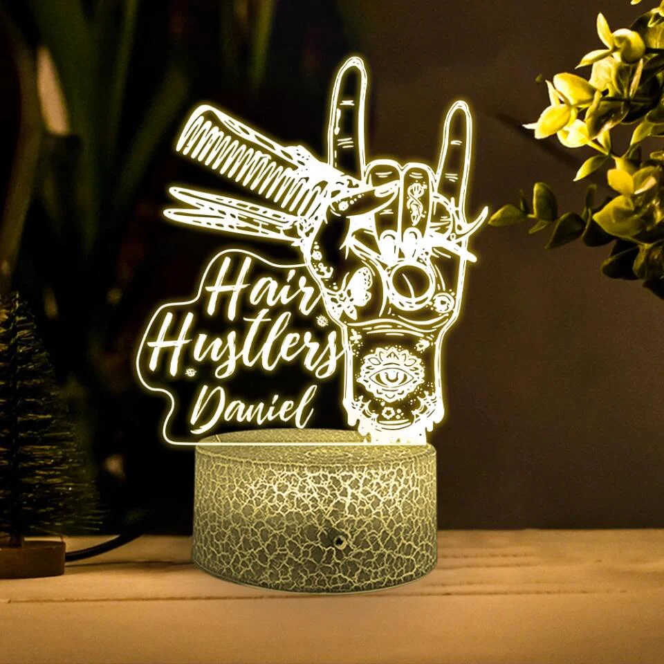 Hair Hustle, Hairdressers 3D Led Light - Custom Name Led Light - Image 2