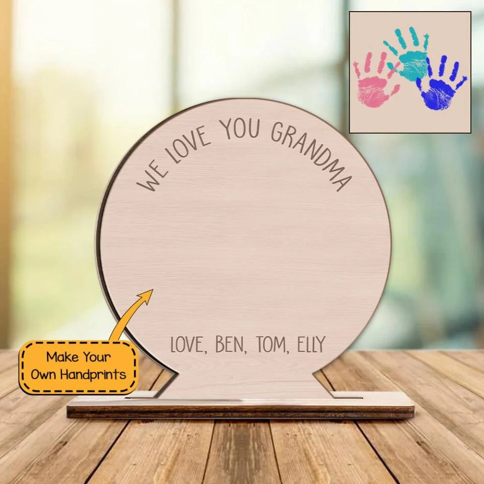 Handprint We Love You Grandma - Personalized Name - Kid's Name - Grandchildren's Name - Custom Wooden Plaque - Mother's Day Gift for Grandmother from Kids - 302ICNNPWP250 - Image 3